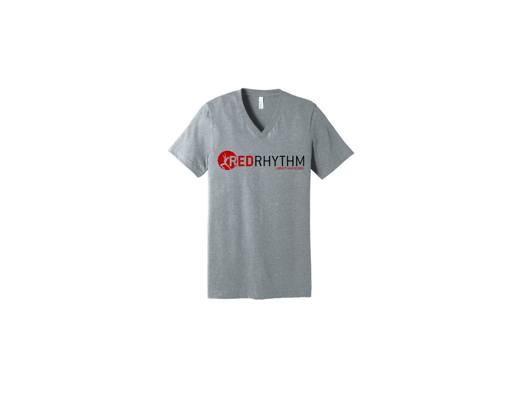 LHS Grey V Neck Short Sleeve Full Red Rhythm Logo
