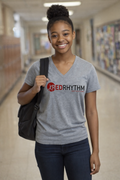 LHS Grey V Neck Short Sleeve Full Red Rhythm Logo
