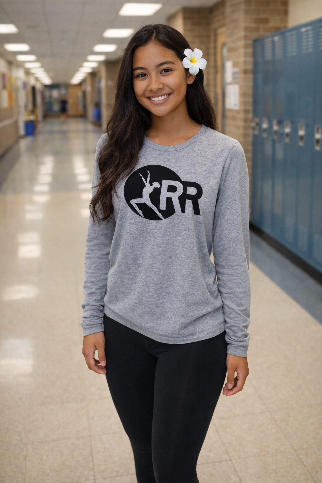 LHS Grey Round Neck Long Sleeve Red Rhythm Logo in Black