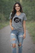 LHS Grey V Neck Short Sleeve Red Rhythm Logo in Black