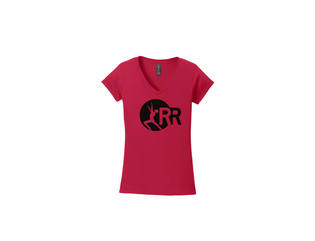 LHS Red V Neck Short Sleeve Red Rhythm Logo in Black