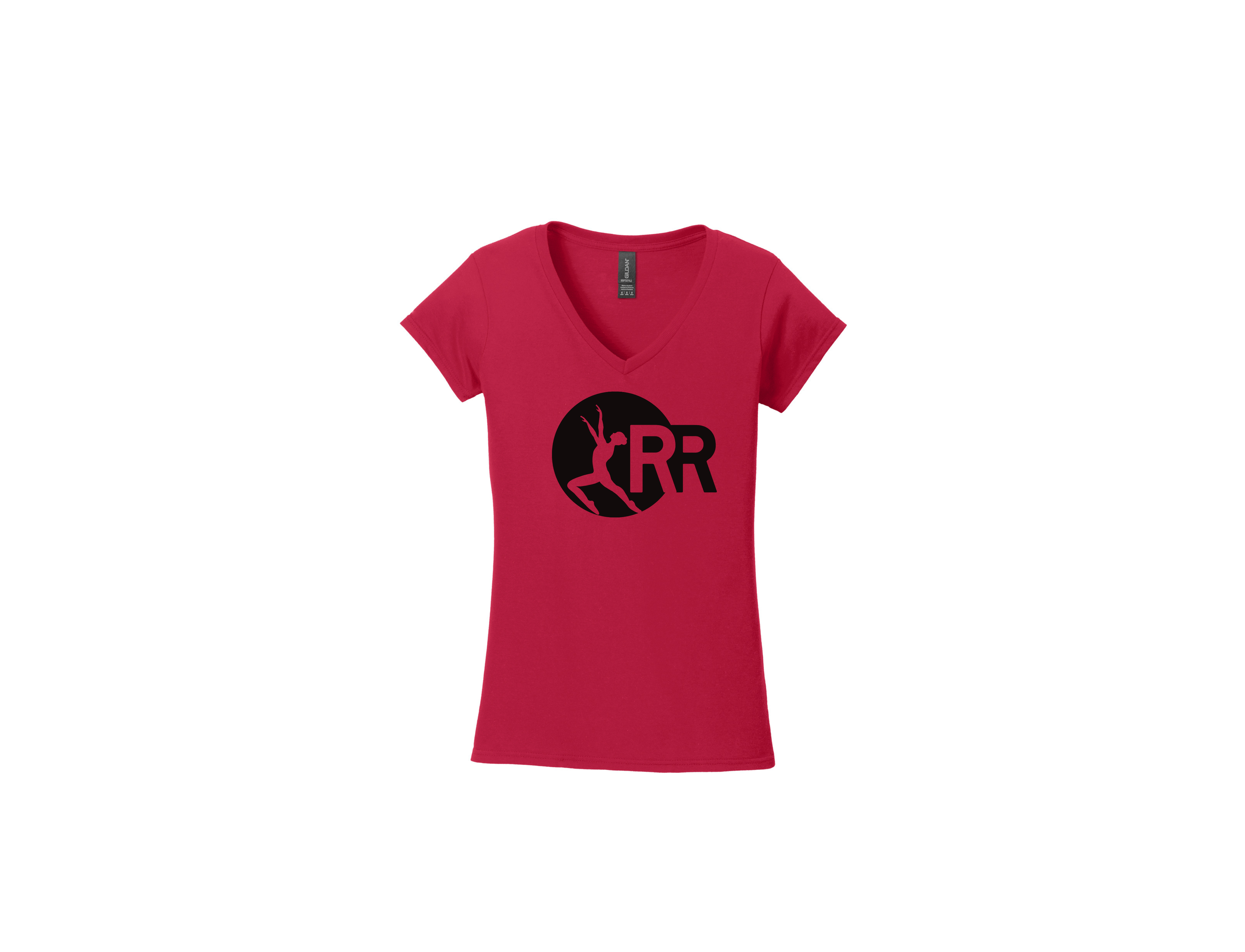 LHS Red V Neck Short Sleeve Red Rhythm Logo in Black
