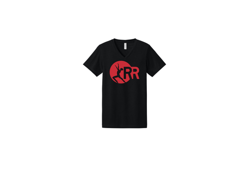 LHS Black V Neck Short Sleeve Red Rhythm Logo in Red