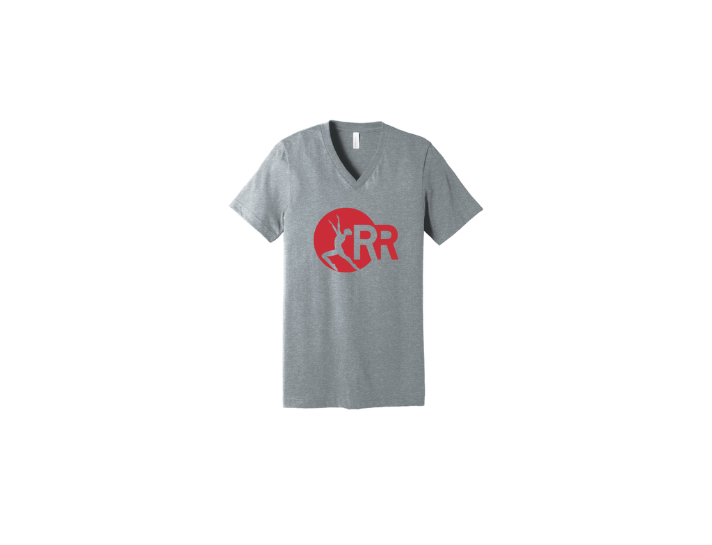 LHS Grey V Neck Short Sleeve Red Rhythm Logo in Red