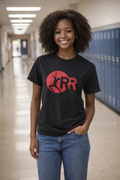 LHS Black Round Neck Short Sleeve Red Rhythm Logo in Red