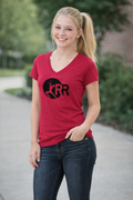 LHS Red V Neck Short Sleeve Red Rhythm Logo in Black