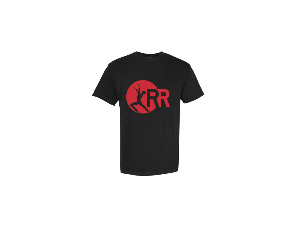 LHS Black Round Neck Short Sleeve Red Rhythm Logo in Red