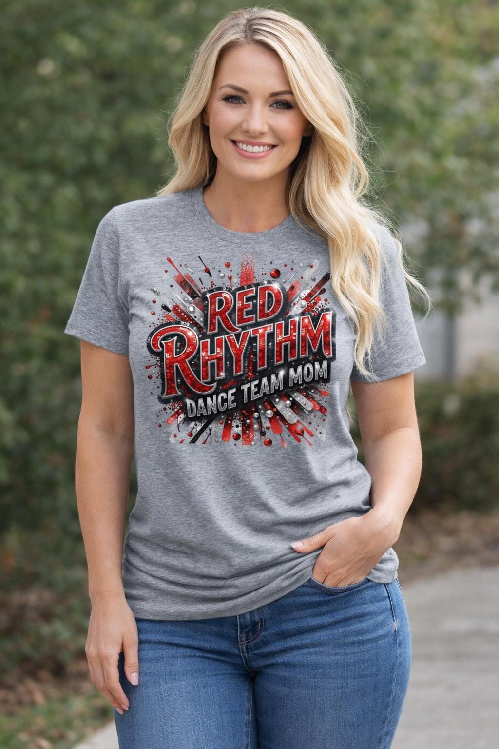 LHS Round Neck Faux Sequin MOM Short Sleeve Tee Shirt
