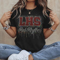LHS Spangle Bling Red Rhythm Long Sleeve Tee Shirt with White Spangle