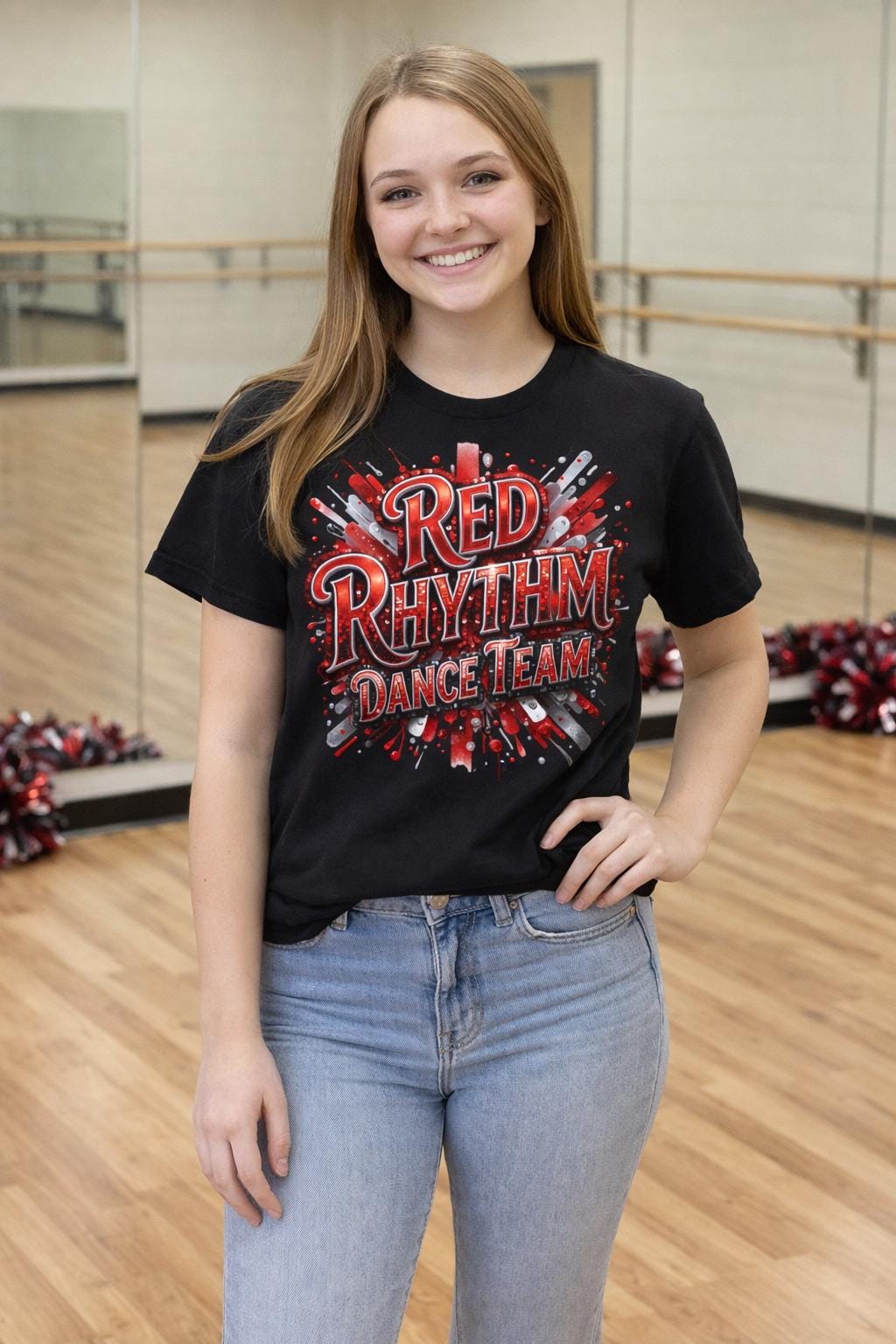 LHS Round Neck Faux Sequin Team Short Sleeve Tee Shirt