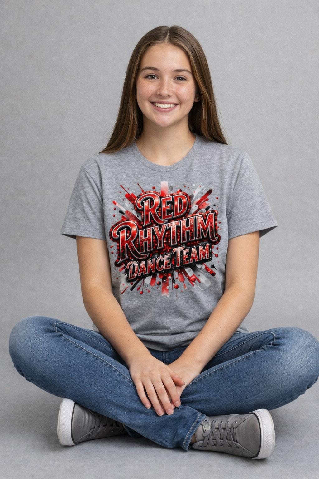 LHS Round Neck Faux Sequin Team Short Sleeve Tee Shirt